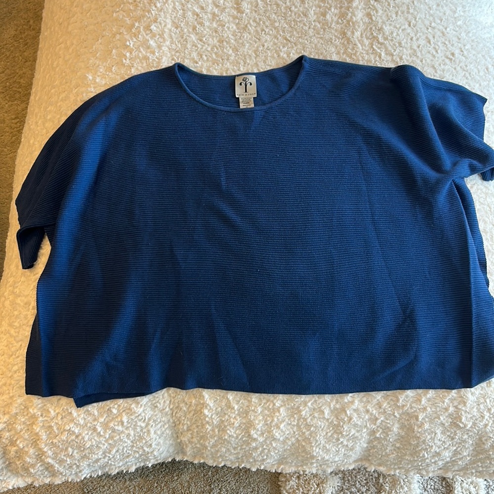 Cropped Straight Line Cobalt Blue Wool Sweater XL